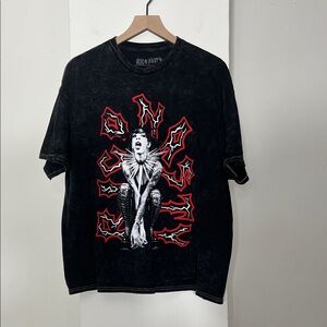 Black Graphic Tee with Red Accents
